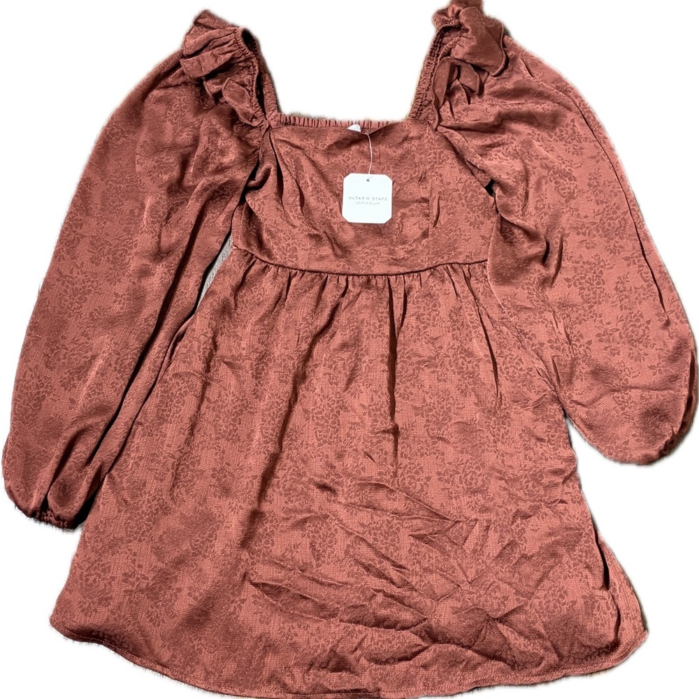 Altar’d State Rust Long Sleeve Top with Ruffle Details